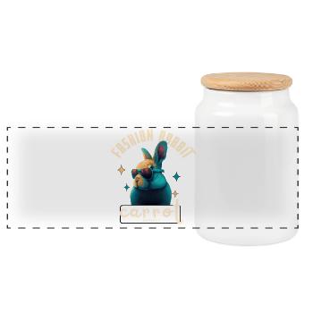 Fashion Pop Carrot Bunny - Panoramic Cookie Jar with Wooden Lid - white - Front