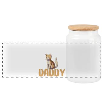 Chat Daddy Illustration Audacieuse - Boîte à biscuits avec couvercle en bois - blanc - Devant