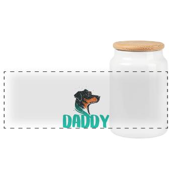 Buntes Papa-Dog-Diagramm - Panorama Keksdose mit Holzdeckel - Weiß - Vorne