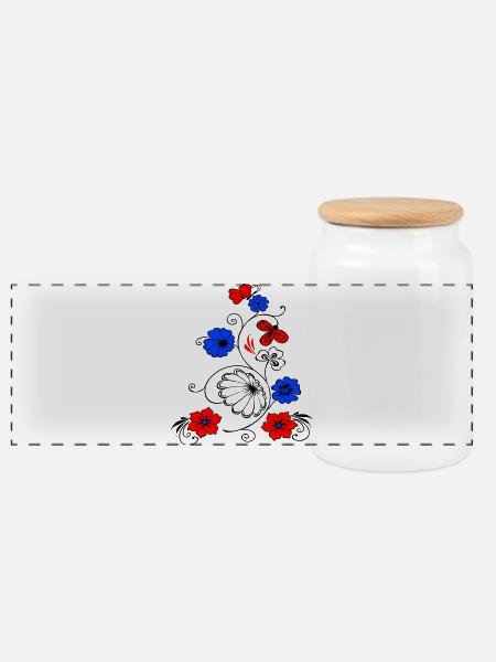 Blumenranke mit Schmetterling - Panorama Keksdose mit Holzdeckel - Weiß