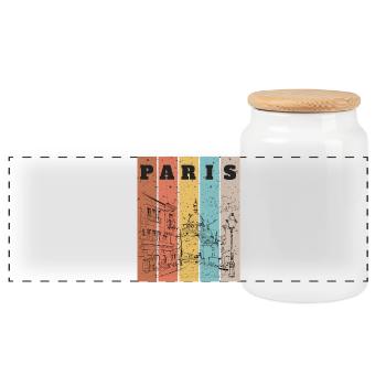 Paris Stripes Skyline-Skizze - Panorama Keksdose mit Holzdeckel - Weiß - Vorne