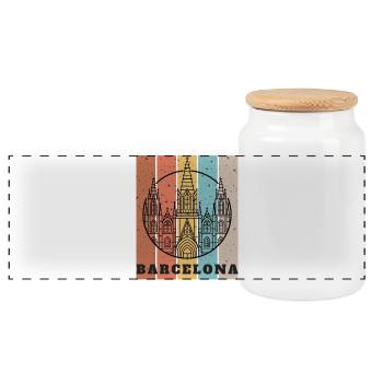 Barcelona Gothic Skyline Color Block Poster - Panoramic Cookie Jar with Wooden Lid - white - Front