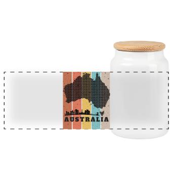 Australian Skyline Dot Mosaic - Panoramic Cookie Jar with Wooden Lid - white - Front