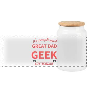 Dad Geek: Great Dad and Geek Tee - Panorama Keksdose mit Holzdeckel - Weiß - Vorne