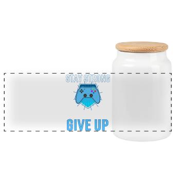 Never Give Up Gamer Hymne auf - Panorama Keksdose mit Holzdeckel - Weiß - Vorne
