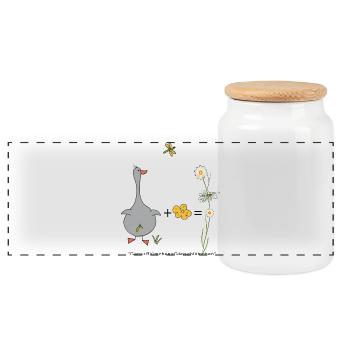 Gans und Blümchen gleich Gänseblümchen - Panorama Keksdose mit Holzdeckel - Weiß - Vorne