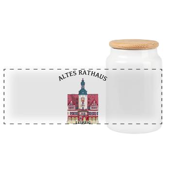 Kultiges Altes Rathaus Leipzig, Sachsen - Panorama Keksdose mit Holzdeckel - Weiß - Vorne