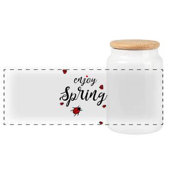 Spring, enjoy spring - Panoramic Cookie Jar with Wooden Lid - white - Front