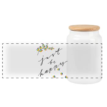 just be happy - Panorama Keksdose mit Holzdeckel - Weiß - Vorne