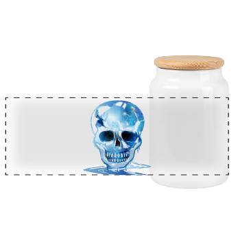 extravaganter schmelzender Totenkopf in Eis Farben - Panorama Keksdose mit Holzdeckel - Weiß - Vorne