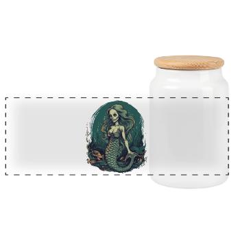 Comic Ghoul Zombie Mermaid - Motif effrayant - Boîte à biscuits avec couvercle en bois - blanc - Devant