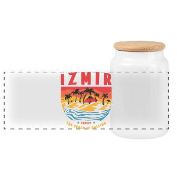 Izmir Türkei Palmen Design - Panorama Keksdose mit Holzdeckel - Weiß - Vorne
