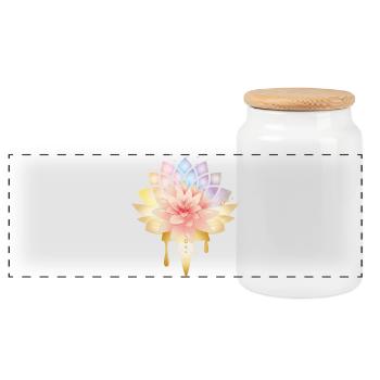 Lotus mit goldenem Blüten Symbol in Pastell Farben - Panorama Keksdose mit Holzdeckel - Weiß - Vorne