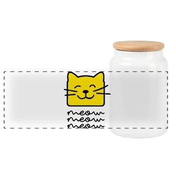 Miau, Miau, - Panorama Keksdose mit Holzdeckel - Weiß - Vorne
