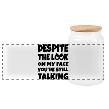 Despite the bilk in my eyes you're still talking* - Panoramic Cookie Jar with Wooden Lid - white - Front