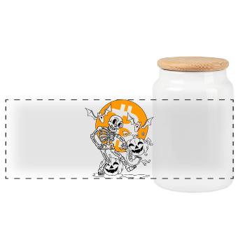 Ghoul's Halloween Bitcoin Party - Panoramic Cookie Jar with Wooden Lid - white - Front