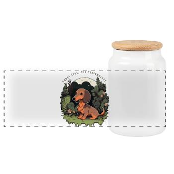 Dachshund Kawaii Puppy Dog Design - Boîte à biscuits avec couvercle en bois - blanc - Devant