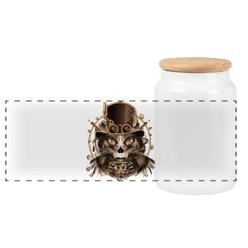 Steampunk cat with antique top hat in sepia - Panoramic Cookie Jar with Wooden Lid - white - Front