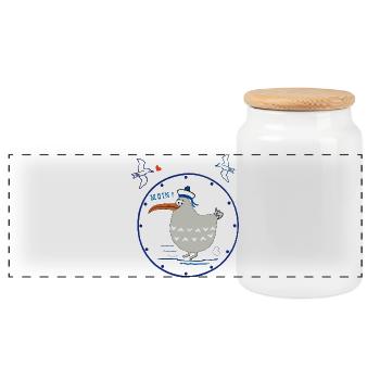 Moin, maritim, Möwe - Panorama Keksdose mit Holzdeckel - Weiß - Vorne