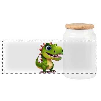 Design de T-shirt Dino Sourire Vert Soleil - Boîte à biscuits avec couvercle en bois - blanc - Devant