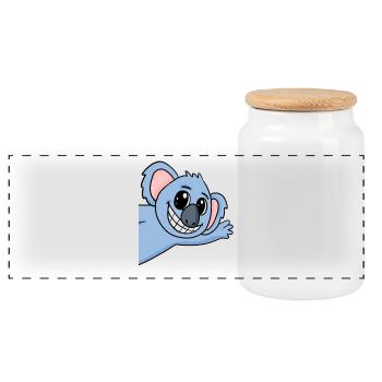 Koala Greeting Greeting Koala Bear - Panoramic Cookie Jar with Wooden Lid - white - Front