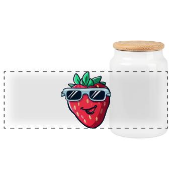 Fraise fraîche avec lunettes de soleil - Fruité - Boîte à biscuits avec couvercle en bois - blanc - Devant