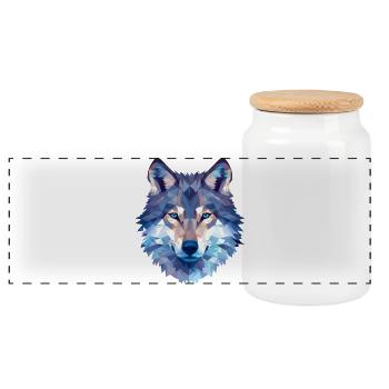 Conception du polygone du loup - Motif nature d’animaux sauvages - Boîte à biscuits avec couvercle en bois - blanc - Devant