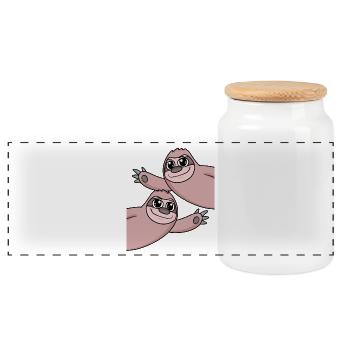 Sloth Sloths - Panoramic Cookie Jar with Wooden Lid - white - Front