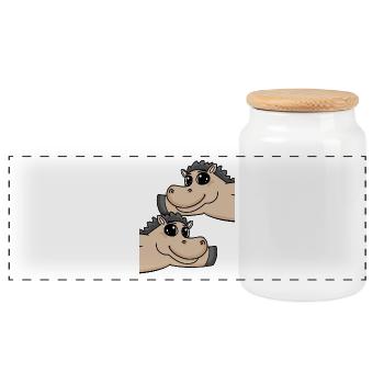 Horse Horses - Panoramic Cookie Jar with Wooden Lid - white - Front