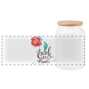 Floral Thank You Logo in Watercolor Style - Panoramic Cookie Jar with Wooden Lid - white - Front