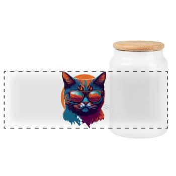 Rebel Paws: Retro Katze T-Shirt Art - Panorama Keksdose mit Holzdeckel - Weiß - Vorne