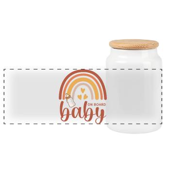 Boho Rainbow Hearts Biberon Bébé à bord - Boîte à biscuits avec couvercle en bois - blanc - Devant