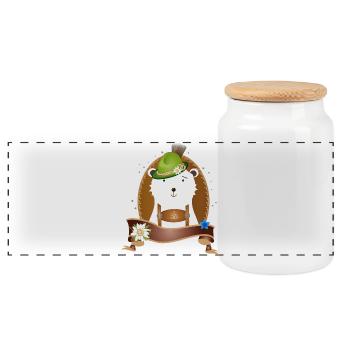 mignon ours polaire en costume traditionnel avec chapeau et lederhosen - Boîte à biscuits avec couvercle en bois - blanc - Devant