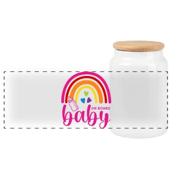 Boho Rainbow Hearts Biberon Bébé à bord - Boîte à biscuits avec couvercle en bois - blanc - Devant