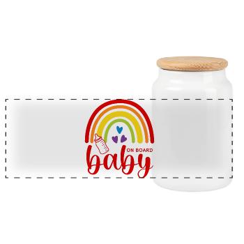Boho Rainbow Hearts Biberon Bébé à bord - Boîte à biscuits avec couvercle en bois - blanc - Devant