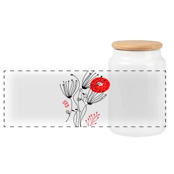 filigree delicate flowers, Flowers - Panoramic Cookie Jar with Wooden Lid - white - Front