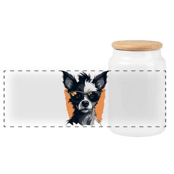 Hunde Chihuahua Design - Panorama Keksdose mit Holzdeckel - Weiß - Vorne