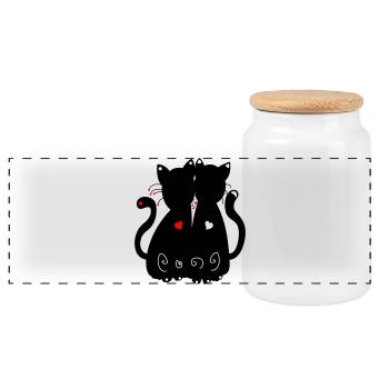 black cats - Panoramic Cookie Jar with Wooden Lid - white - Front