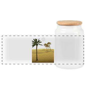 Palm tree in desert | Canvas Structure - Panoramic Cookie Jar with Wooden Lid - white - Front