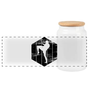Kickboxing Sketch - Panoramic Cookie Jar with Wooden Lid - white - Front