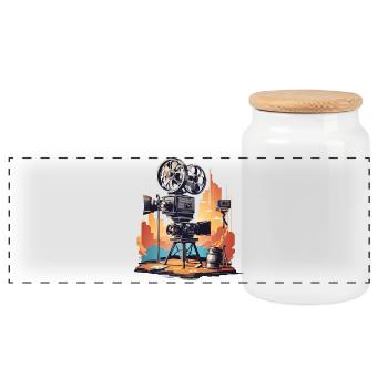 Retro Kamera - Panorama Keksdose mit Holzdeckel - Weiß - Vorne