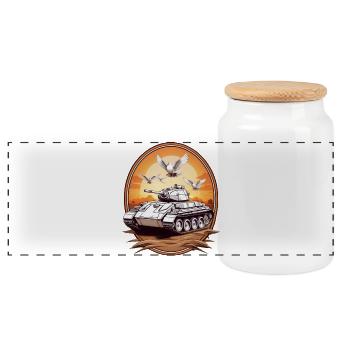 Panzer mit Friedenstauben - Panorama Keksdose mit Holzdeckel - Weiß - Vorne