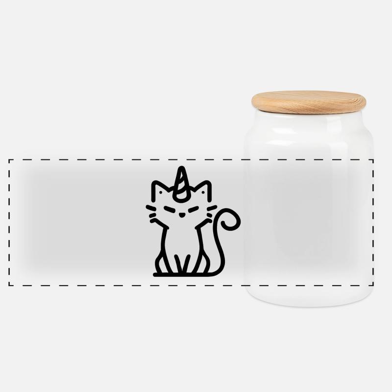 Einhorn-Katze - Panorama Keksdose mit Holzdeckel - Weiß