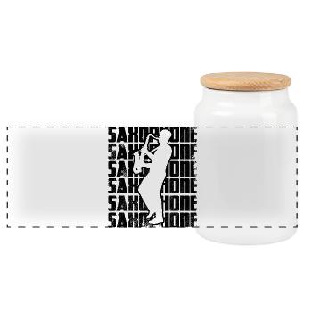 Saxophone - Panoramic Cookie Jar with Wooden Lid - white - Front