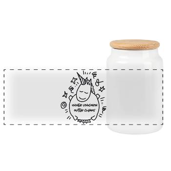 Einhorn - Inner Unicorn Outer Chaos - Panoramic Cookie Jar with Wooden Lid - white - Front