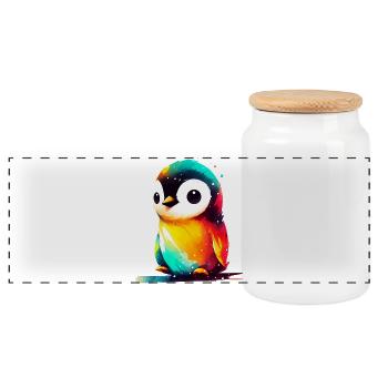 Pingouin - Boîte à biscuits avec couvercle en bois - blanc - Devant