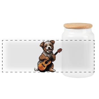 Dog Guitar Music Dog Lovers Dog Owners - Panoramic Cookie Jar with Wooden Lid - white - Front