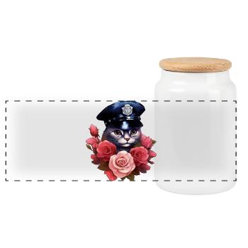 Cats Police - Panoramic Cookie Jar with Wooden Lid - white - Front