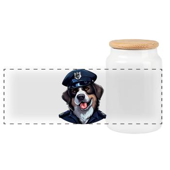 Dogs Police - Panoramic Cookie Jar with Wooden Lid - white - Front