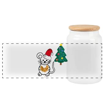 Weihnachten, Tannenbaum, Maus - Panorama Keksdose mit Holzdeckel - Weiß - Vorne